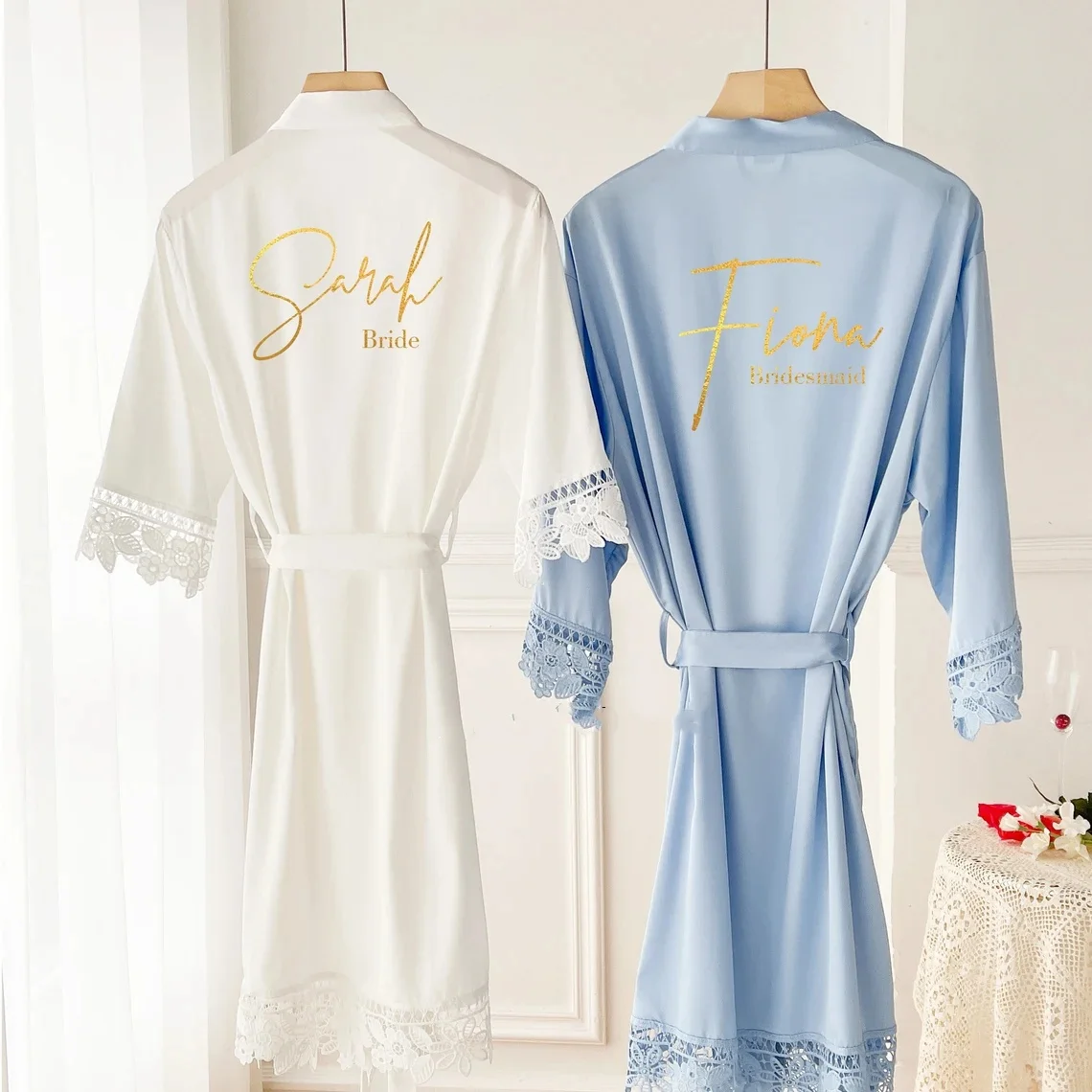 Personalised Bridesmaid robes, Wedding Dressing Gown, Bridal robe, Robes, Satin Wedding Robe, white bridal Robe, bridal robe