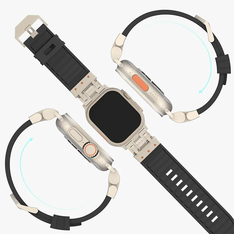 Apple Watch用シリコンストラップ,iwatchシリーズ10,9,8,7,6,5,4,5,se,49mm, 44mm, 45mm用の通気性ブレスレット42mm、46mm