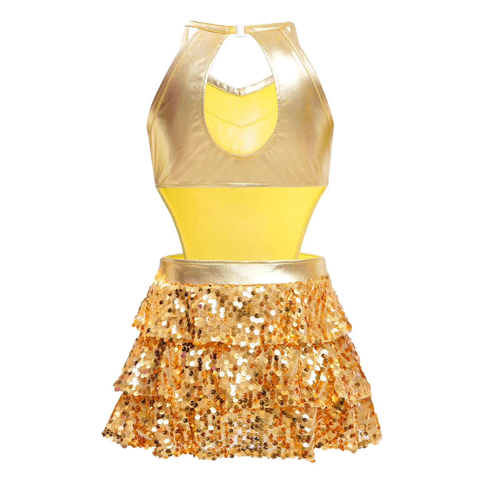 Crianças meninas lantejoulas moderno jazz hiphop vestido de dança halter recorte volta collant tutu saias latina chacha salão dancewear