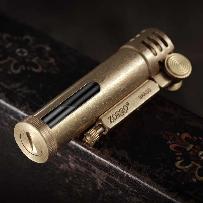 2024 Zorro Retro Brass Kerosene Lighter Windproof Oil Window Grinding Wheel Cigarette Pipe Lighter Gift for Man