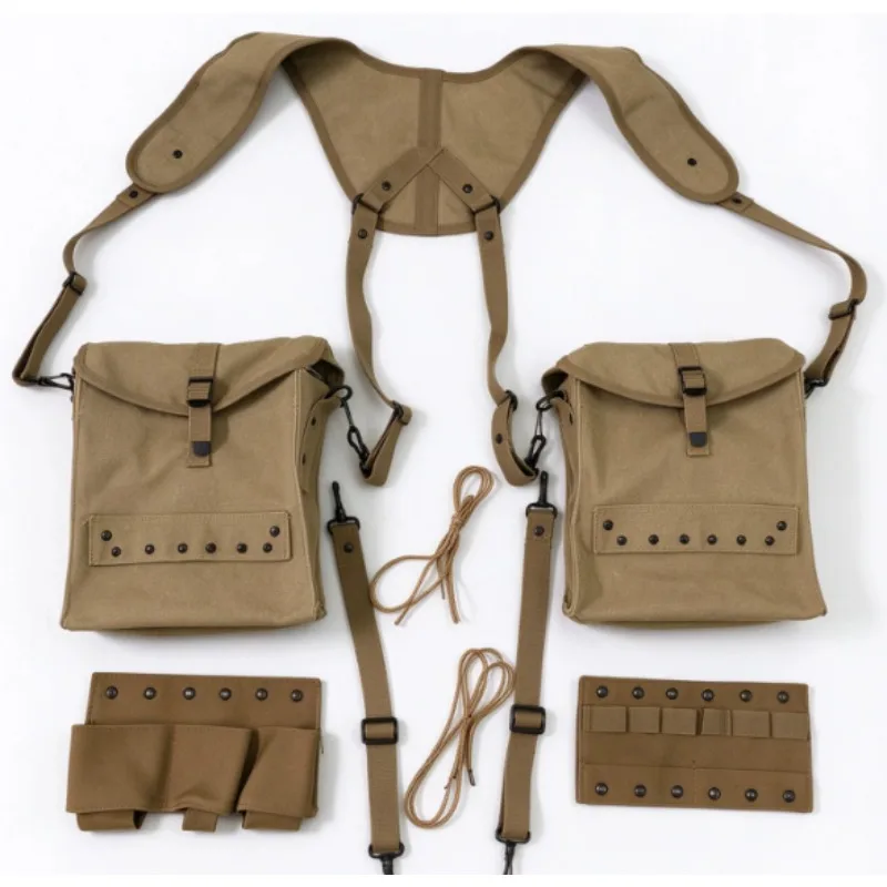 WWII US Medic Repro Webbing Set, Field Medical Pouch Suspender Kit for Reenactment Historical Collection