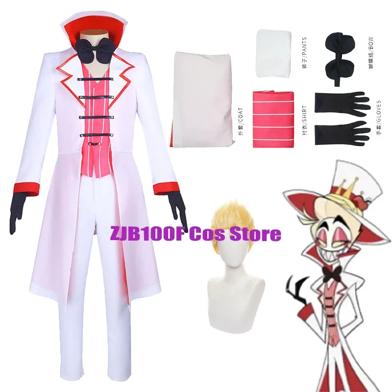 

Lucifer Cosplay Anime Morningstar Cosplay Costume Wig White Trench Vest Hat Wig Suit Halloween Party Outfit for Men Women