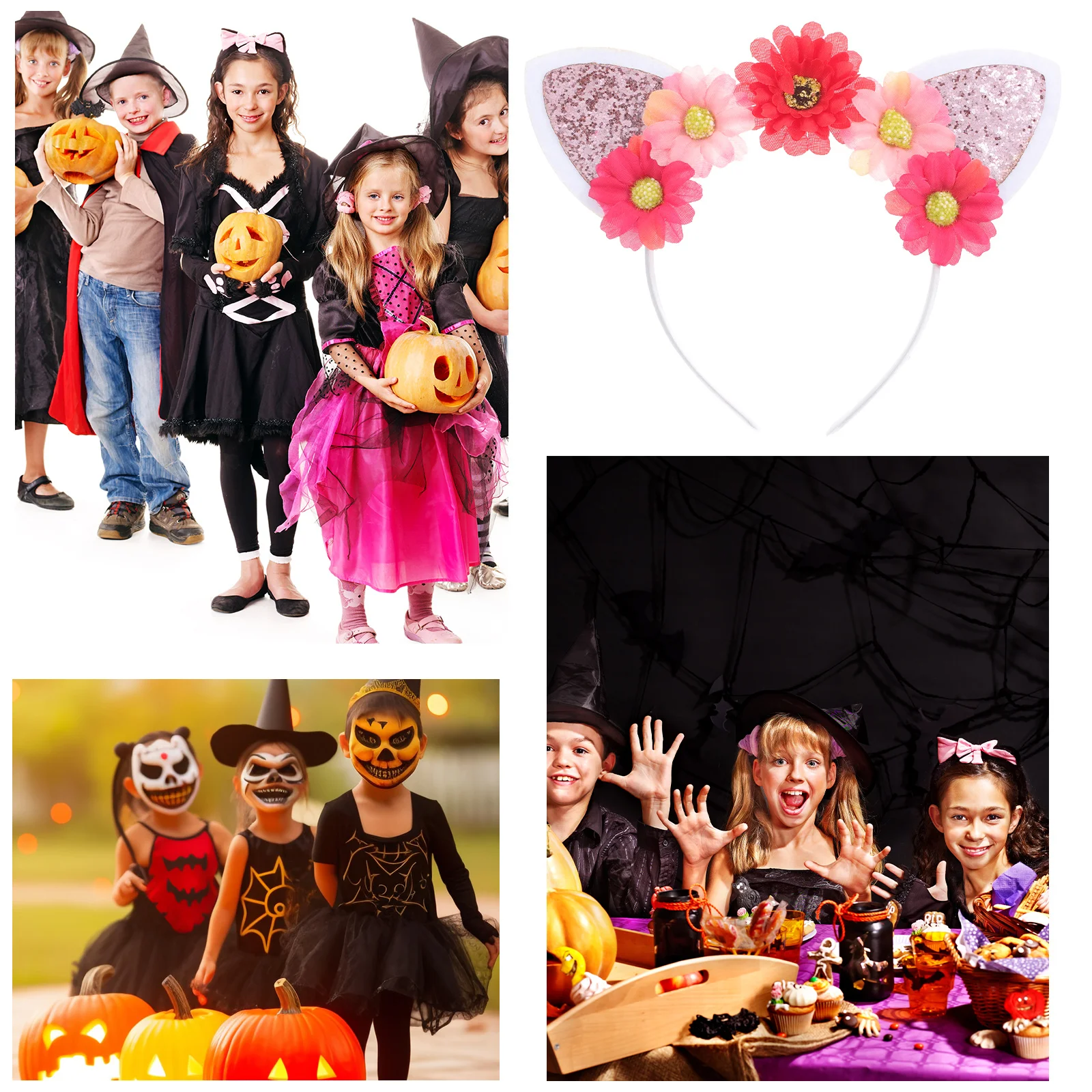 

Cat Ears Headband Artificial Flower Headdress Lightweight Comfortable Girls Party Festival Photo Prop Stylish Hair Accessory