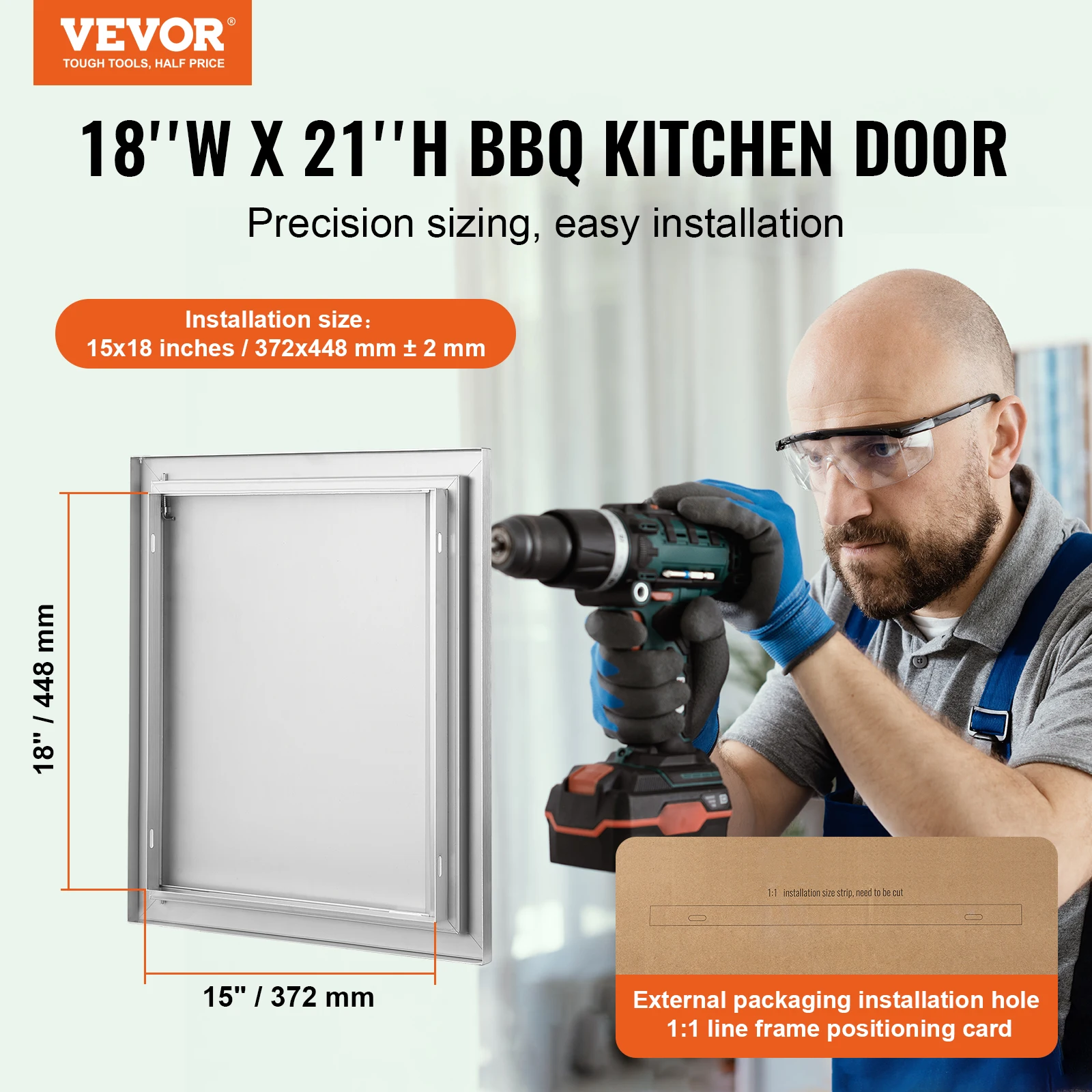 VEVOR BBQ Access Door 18Wx21H In Single Outdoor Kitchen Door Stainless Steel Flush Mount Door Wall Vertical Door Recessed Handle