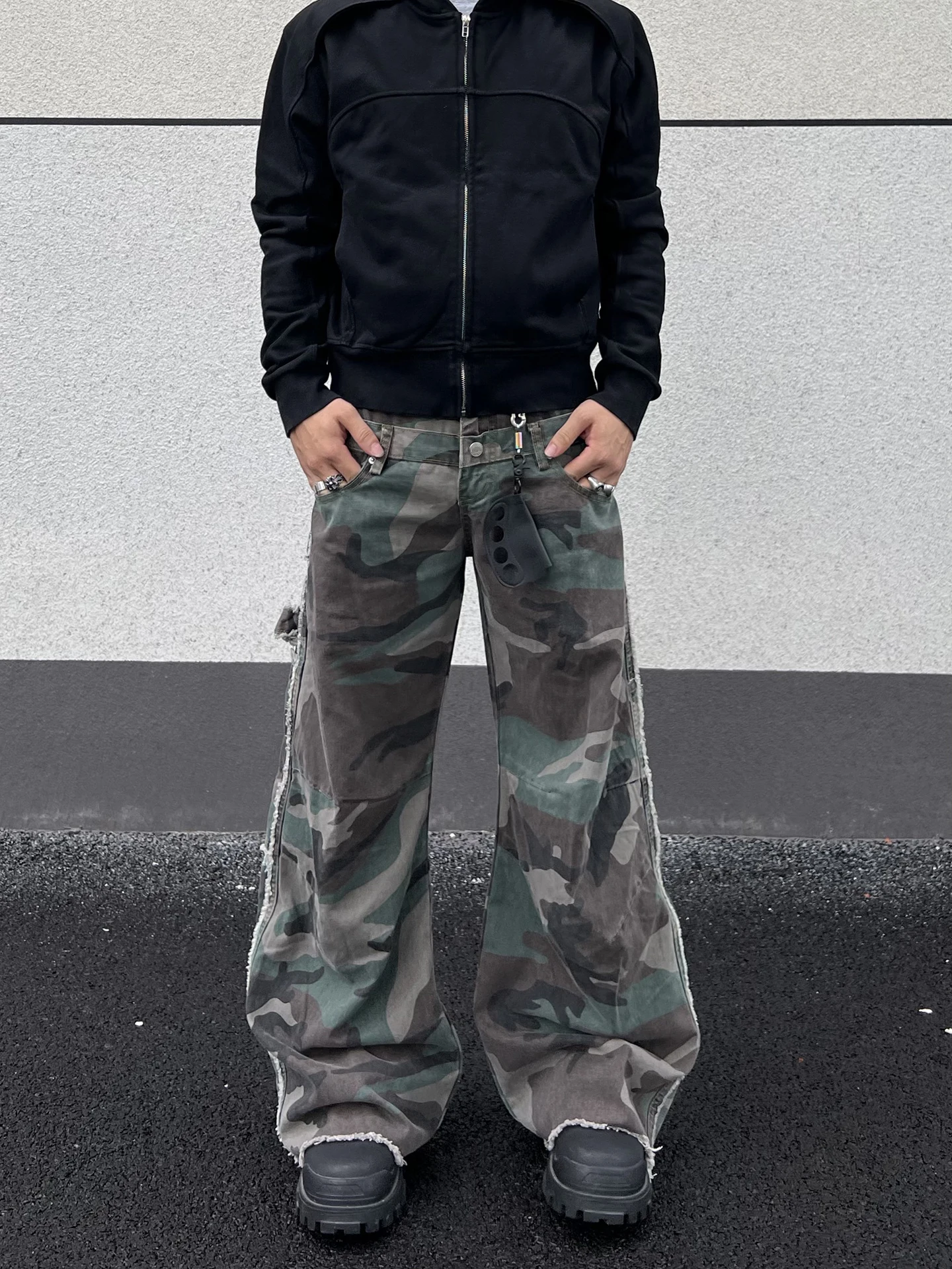 

Ретро американские камуфляжные рабочие брюки с двойной талией, мужские джинсы в стиле хип-хоп, джинсы с ножом, повседневные свободные брюки...