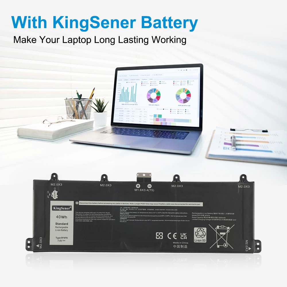KingSener 9F4FN bateria do laptopa DELL Latitude 7320 2-w-1 do DELL Inspiron 14 3420 Series 2VKW9 2ICP4/79/112 7.6V 40WH — zdjęcie produktu 6