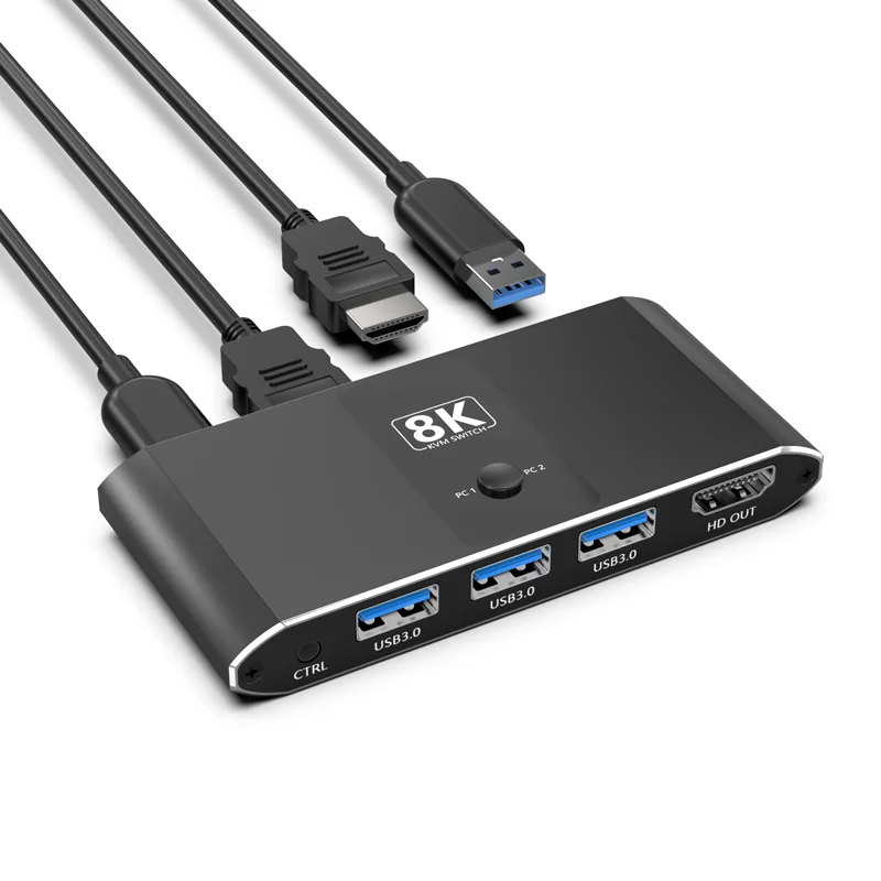 USB 3.0 HDMI KVM Switch 1.4 for 2 Computers with 8K HDMI Video 5Gbps USB Ports Switch