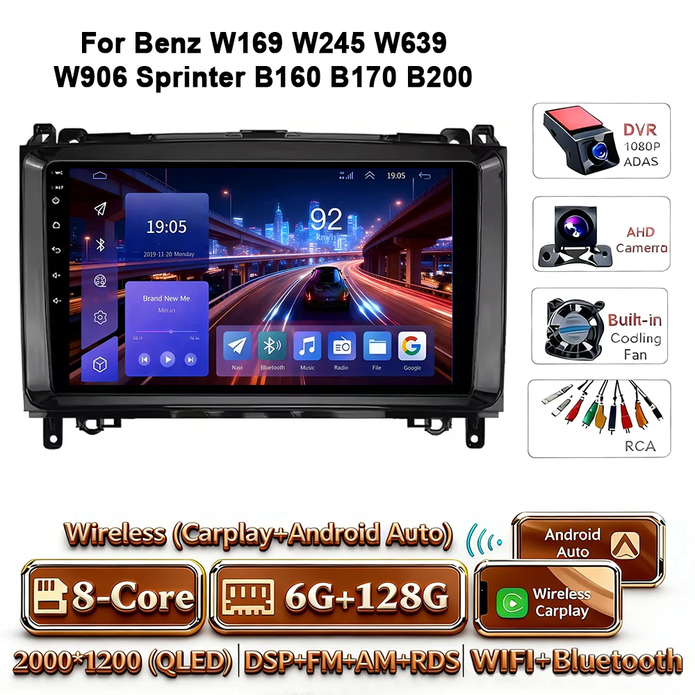 Android 17 autoradio 4G WIFI Carplay voor Mercedes-Benz W169 W245 W639 2005-2012 B160 B200 TPMS DAB OBD 2 DVD GPS touchscreen