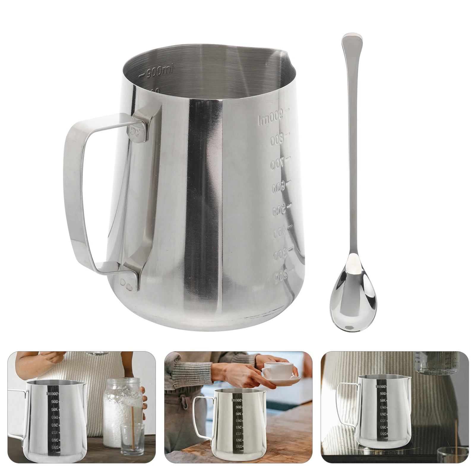 

2Pcs 900Ml Functional Stainless Steel Measuring Cup With Stirring Spoon, Ideal For Beverages And Candles