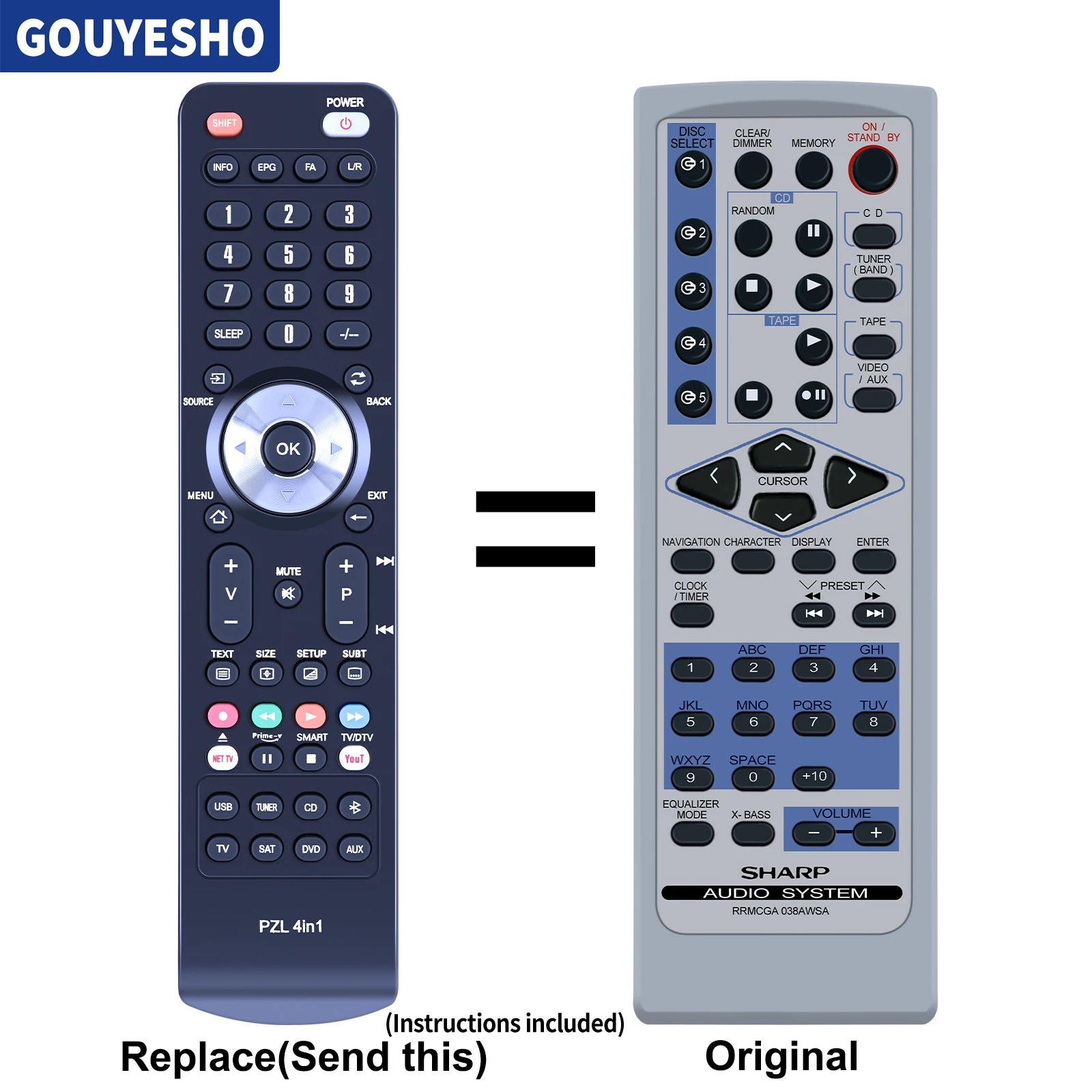 New RRMCGA038AWSA Remote Control For Sharp Audio System XL-MP130 XL-MP131