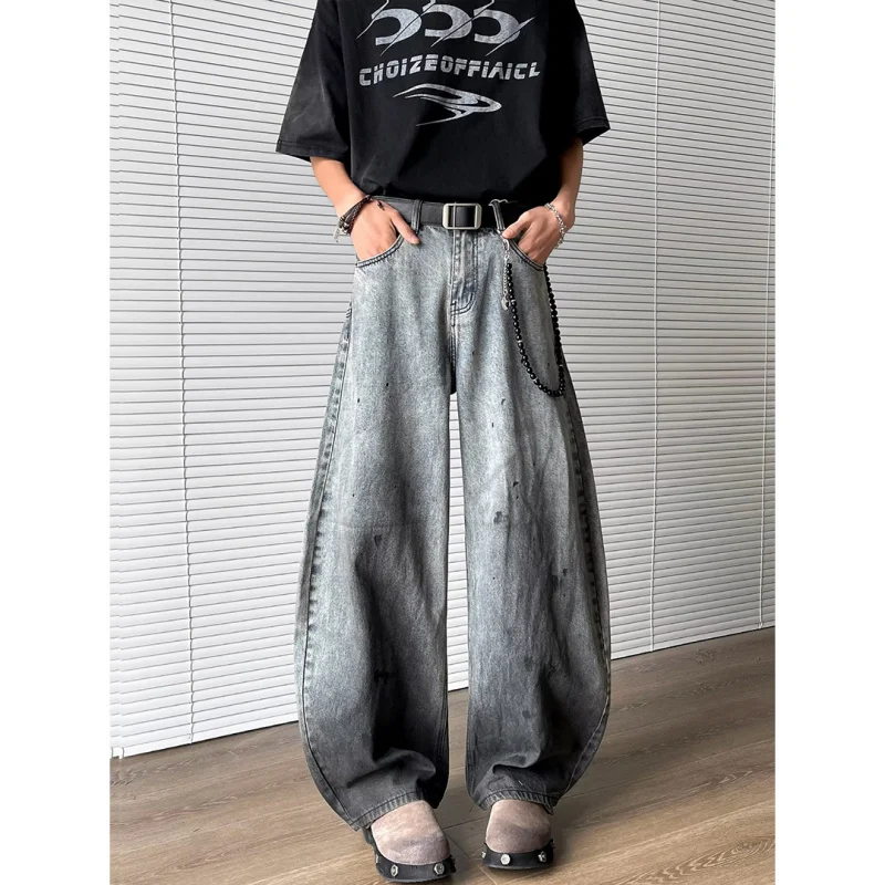 

Мужские свободные расклешенные широкие брюки в стиле ретро с американской талией adient Bend Knife, повседневные молодежные длинные брюки с высокой талией