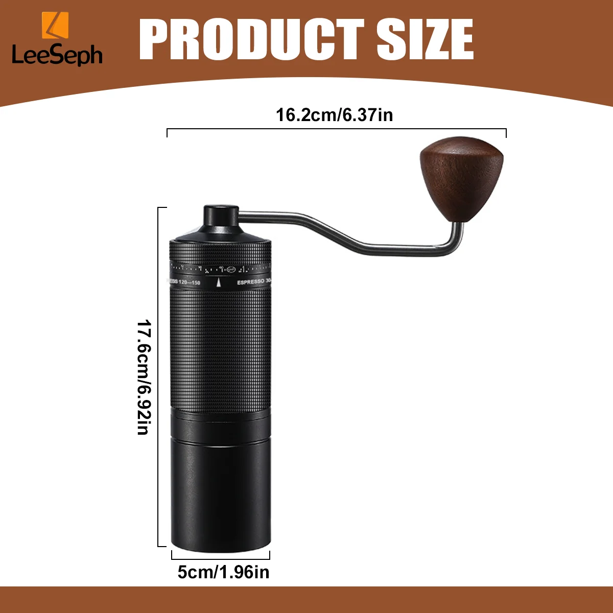 Leeseph Manual Coffee Grinder, Portable Coffee Bean Grinder with Stainless Steel  Sharp Heptagonal Mill Core and Walnut Handle