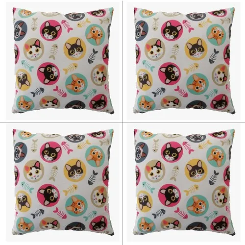 Drop Toys 4'lü Cat Figured Digital Printed Cushion Pillow decorate Case 45x45 cm.