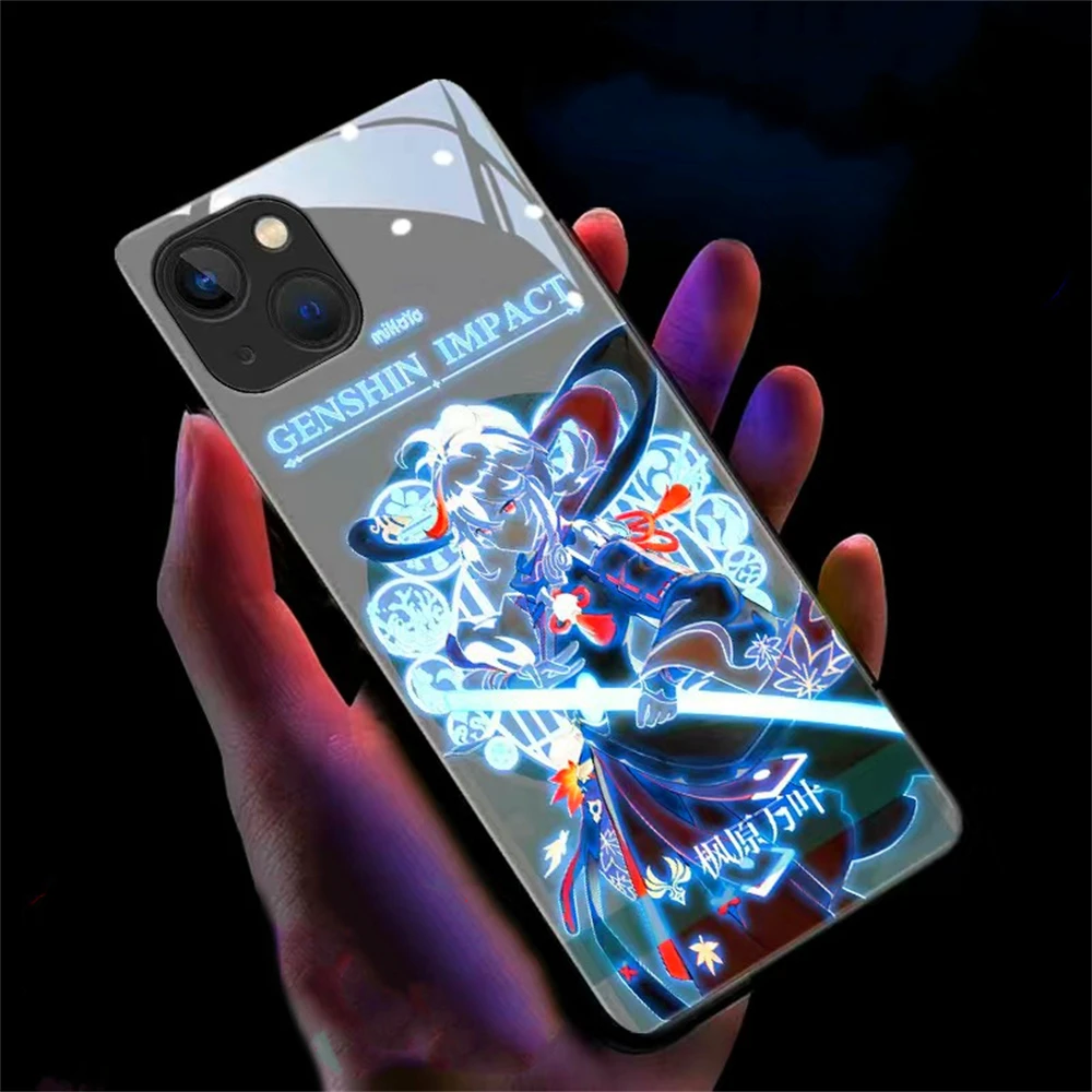 

Kazuha Genshin Impact Sound Control LED Flash Cases Luminous Glass Cover For iPhone 16 15 14 13 12 11 Pro Max X XS XR Plus
