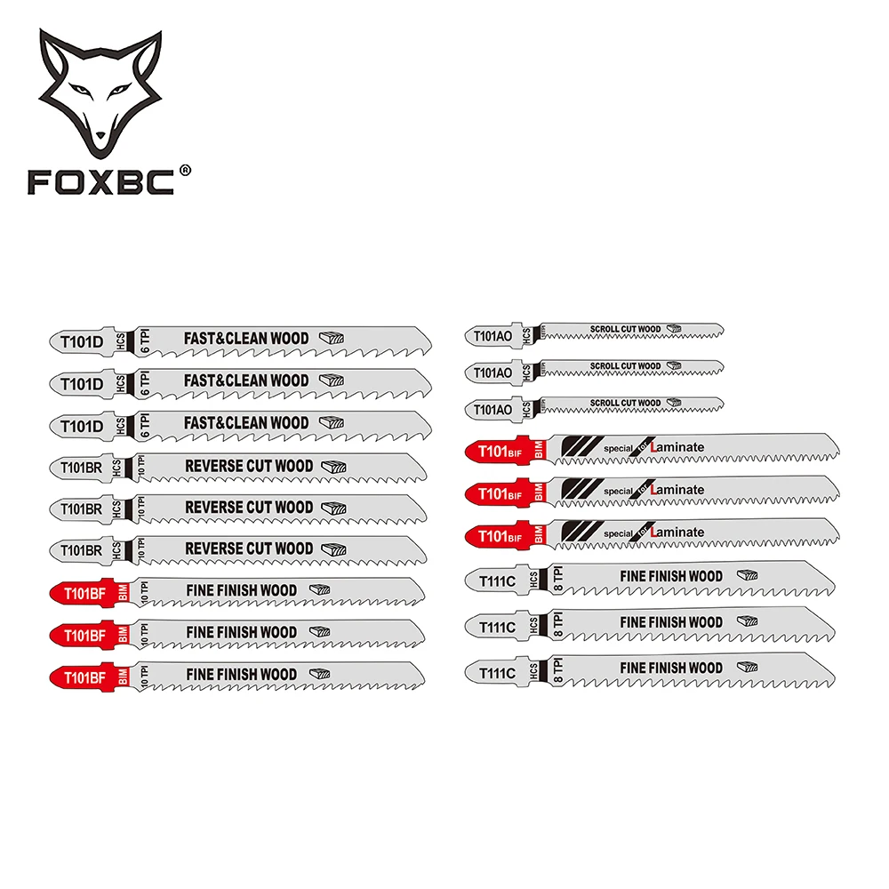 FOXBC 18pcs T Shank Jigsaw Blades Set M42 BIM 50CRV for Fine Wood Cutting 6T/8T/10T/18T