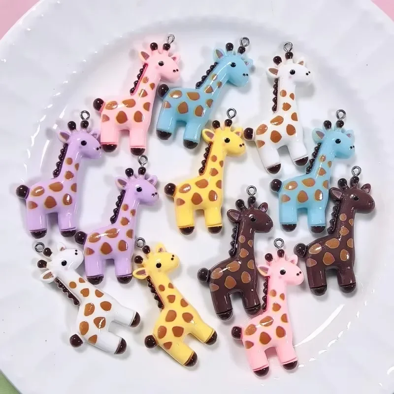 10pcs Lovely Deer Giraffe Resin Pendants Kawaii Assorted Color Charms DIY Handmade Jewelry Making Accessories