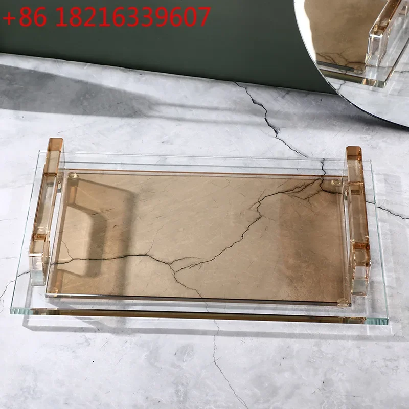 YAO Crystal Tray with Handle Luxury Nordic Simple Storage Trays Tea Cup Fruit Storage Plate Home Kitchen Organizer Decorative Tr