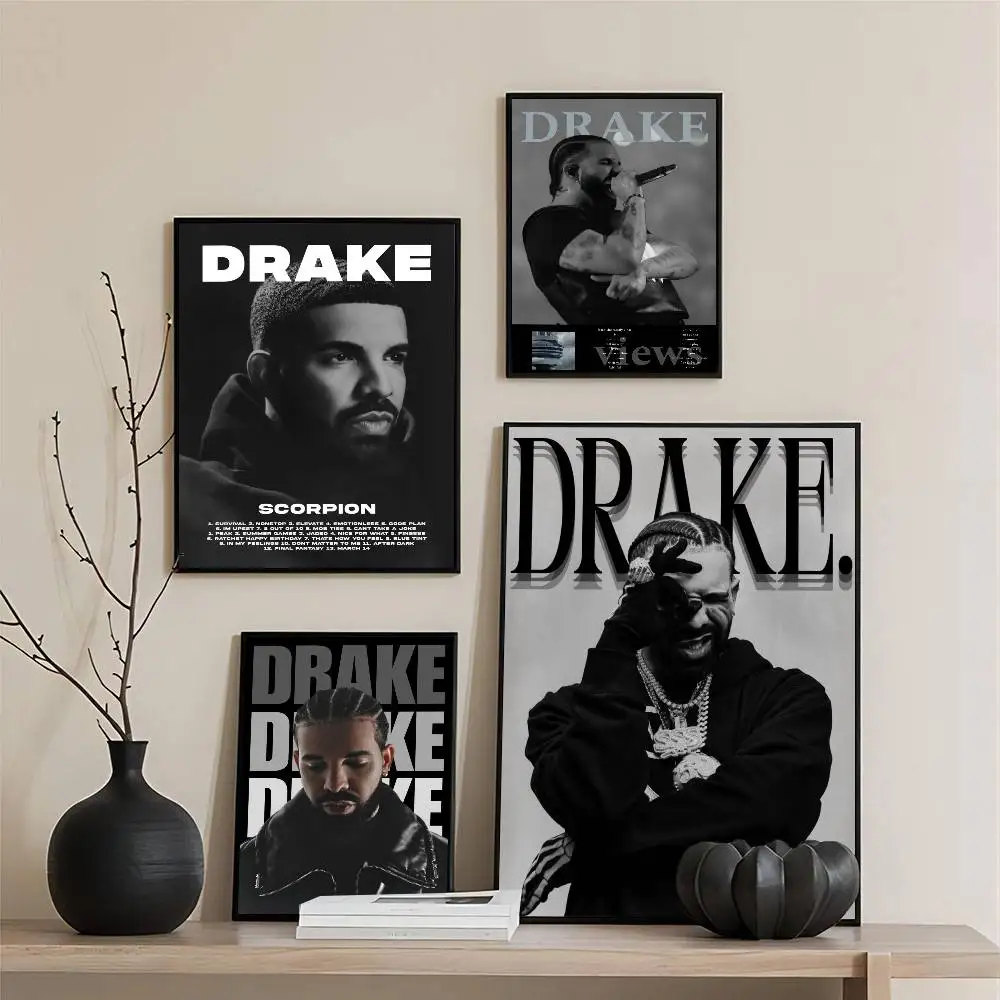 Schwarz-weiße Drake-Konzert-Poster im klassischen Vintage-Stil, HD-Qualität, Wandkunst, Retro-Poster für die Wanddekoration zu Hause