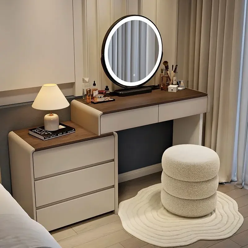 High-end bedroom solid wood dresser chest integrated modern simple makeup ta ble with skirting