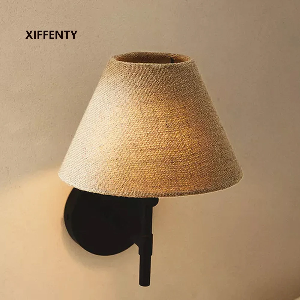 

Утолщенные льняные настенные светильники в стиле ретро в скандинавском стиле для спальни, прикроватные светильники, простой настенный светильник
