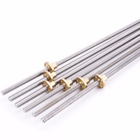 T8 stainless steel screw For stepping motor, 3D printer, 100mm 150mm 300 400mm ~1200mm + copper nut Machine tool slide guide