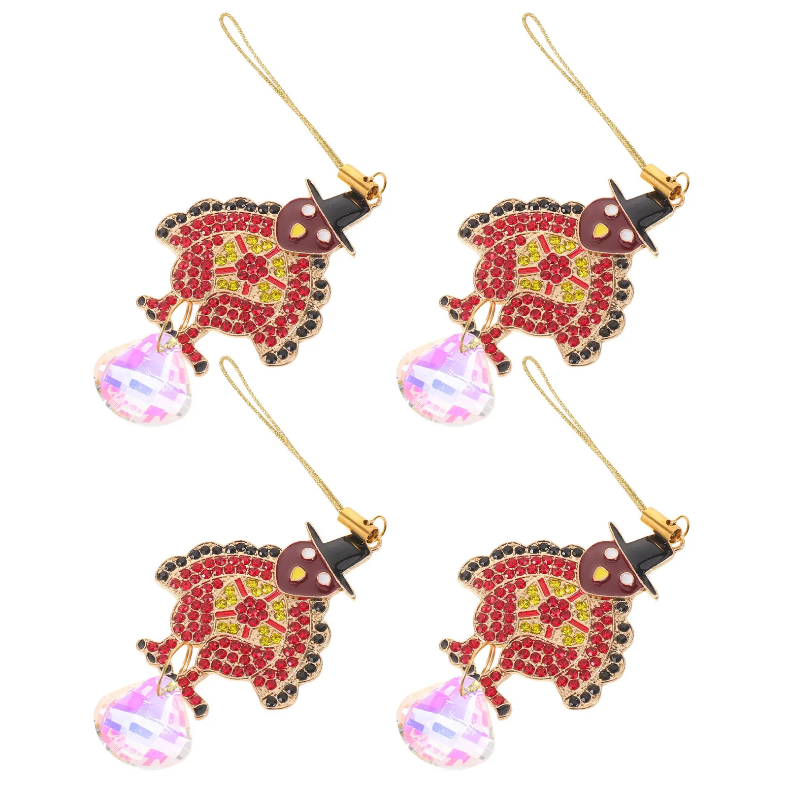 4Pcs Turkey Rhinestone Suncatcher Decoration Thanksgiving Hanging Fall Crystal Ornament Window Charm Autumn Party Decor