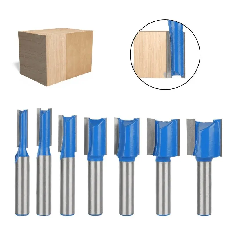 8 Pcs,Straight Cutter 8mm Shank Woodworking Milling Tools, Double-Edged Grooving Cutter Head, Trimming Machine Straight Knife