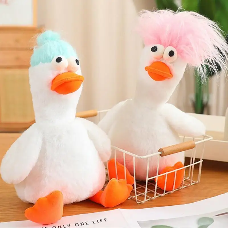 Stuffed Duck Soft Doll Toys With Furry Hair Cuddly Plush Dolls For Home Decoration Huggable Plush Stuffed Toys For Boys And