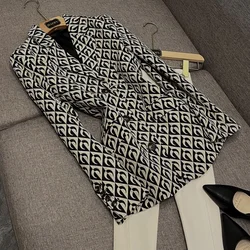 Stylish Designed Lady Colorblock Office Wear Notched Long Sleeve Two Buttons Women Casual Slim Blazer