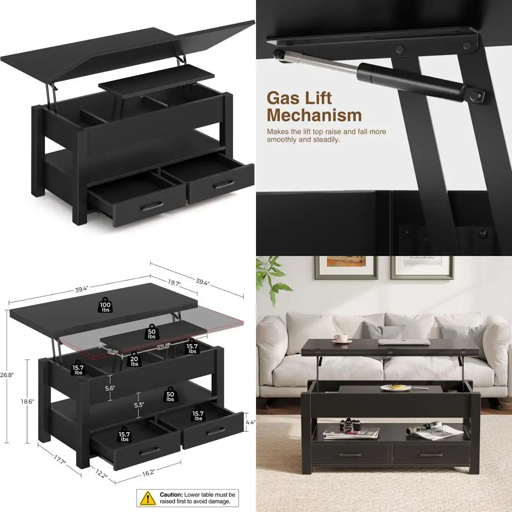 

Rolanstar Coffee Table Lift Top, Multi-Function Convertible Coffee Table with Drawers and Hidden Compartment, Converts to Dining