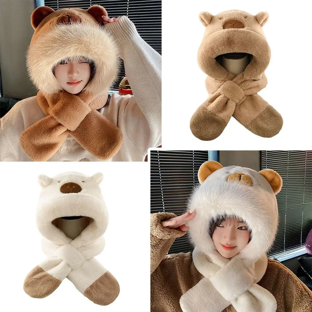 Fashion Winter Integrated Cap Scarf Windproof Warm Beanie Hat Scarf Soft Thickened Ear Protection Hat Cycling
