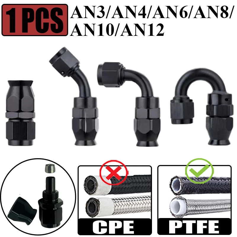 3AN 4AN 6AN 8AN 10AN 12AN Straight 0 45 90 180 Degree Swivel Hose End Fittings Adapter For PTFE E85 Oil Fuel Gas Line Pipe Black