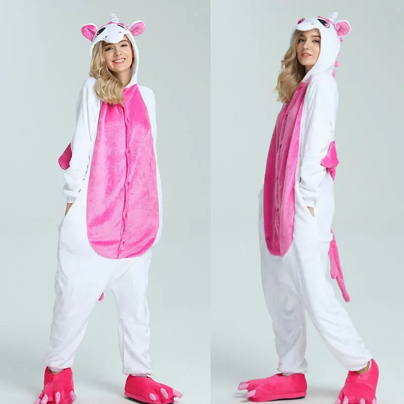 Adults Animal Onesies Unicorn Kigurumi Pajamas Sleepwear Women Men Winter Unisex Tiger Costumes Kids Cartoon Flannel Pajamas