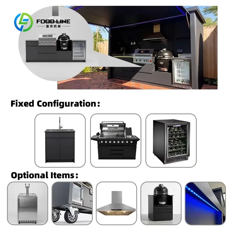 Customized Outdoor Bbq Kitchen Pod with Bifold Doors Zero Formaldehyde 304 Stainless Steel Outdoor Kitchen with Shed for Patio