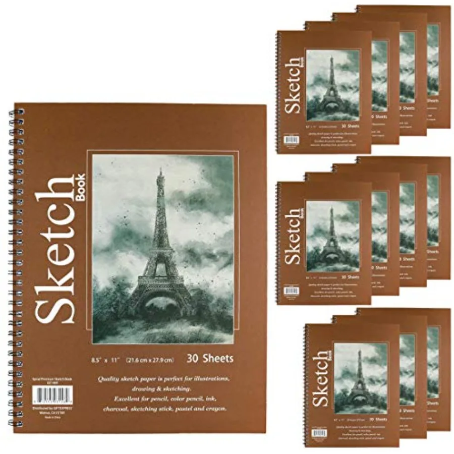 

Набор из 12 скетчбуков формата Letter Size, на спирали, премиум-класса, для рисования карандашом, 30 листов в каждом, 8,5 x 11 дюймов, с боковой проволочной переплеткой