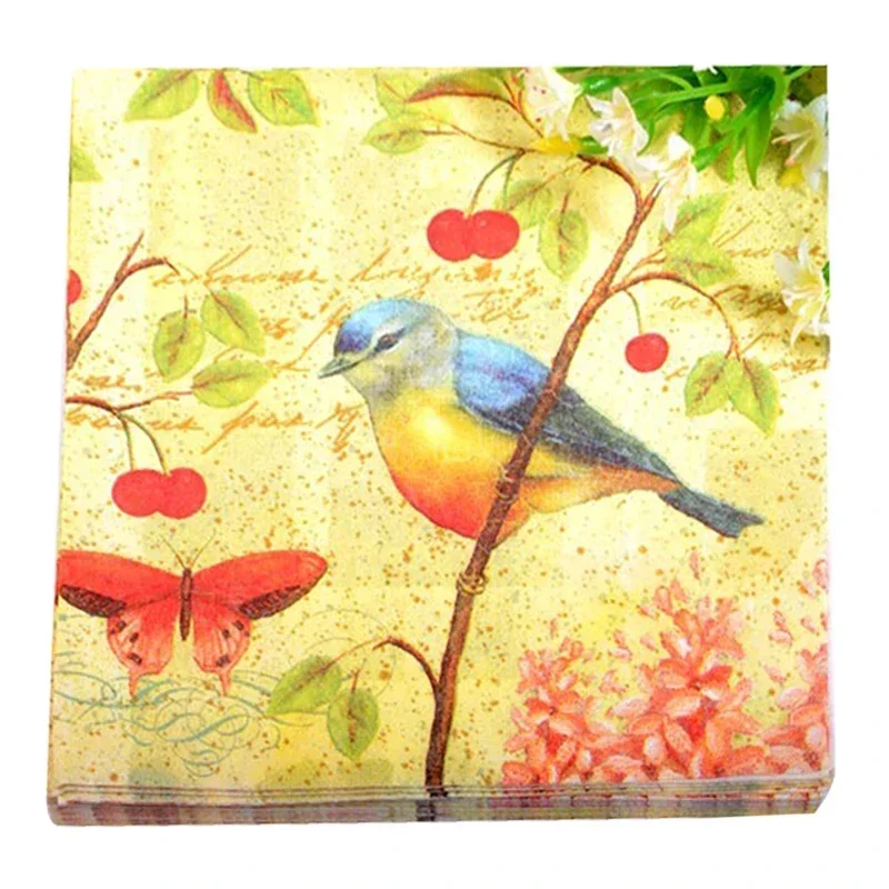 10/20pcs/Bag Creative Napkin Printing Colourful Paper Napkin Cartoon Magpie Sparrow Bird Wedding Mouth Cloth Paper Placemat 33cm