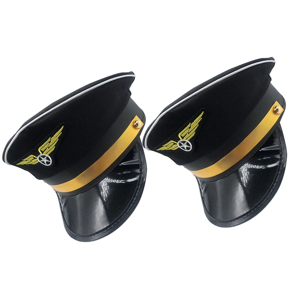 

2 pcs Children's Adjustable Pilot Costume Hat for Halloween Party Aviation Uniform Hats Airplane Pilot Hat Black Accessories