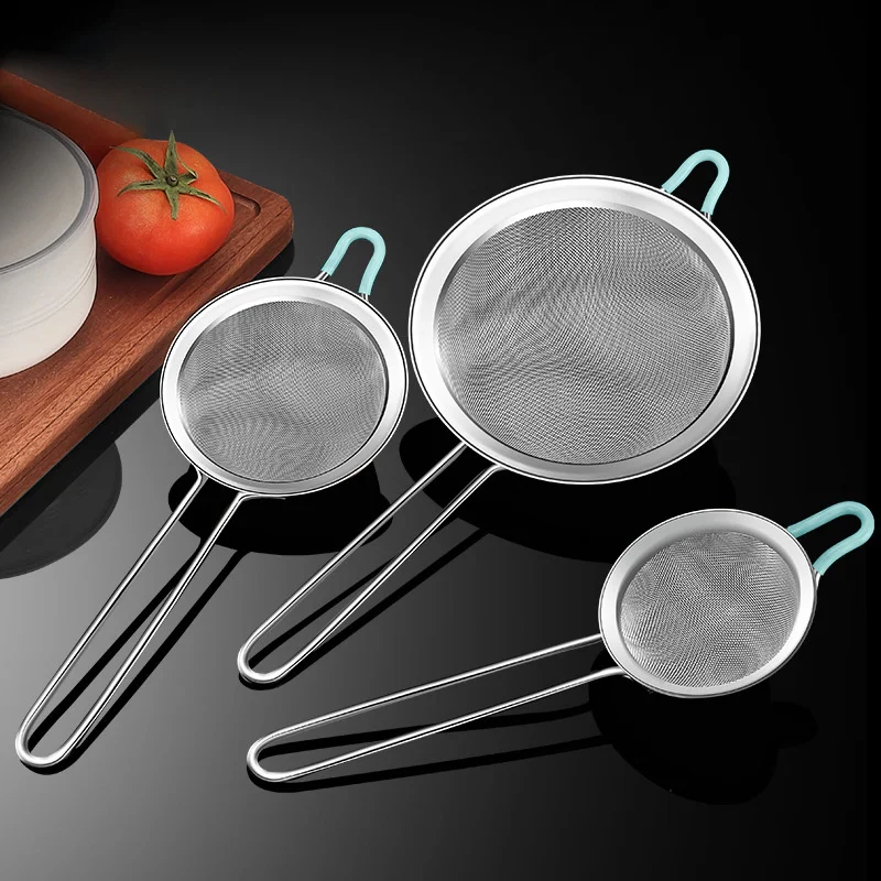 

Stainless Steel Fine Mesh Flour Sieve with Hooks Soy Milk Juice Strainer Multi-functional Skimmer Filter Colander