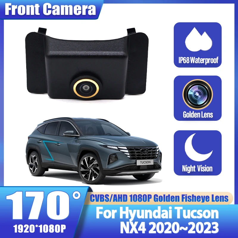 

Широкоугольный золотой объектив «рыбий глаз» AHD 1080P Автомобильная парковочная камера для Hyundai Tucson NX4 2020 2021 2022 2023, передняя камера с логотипом