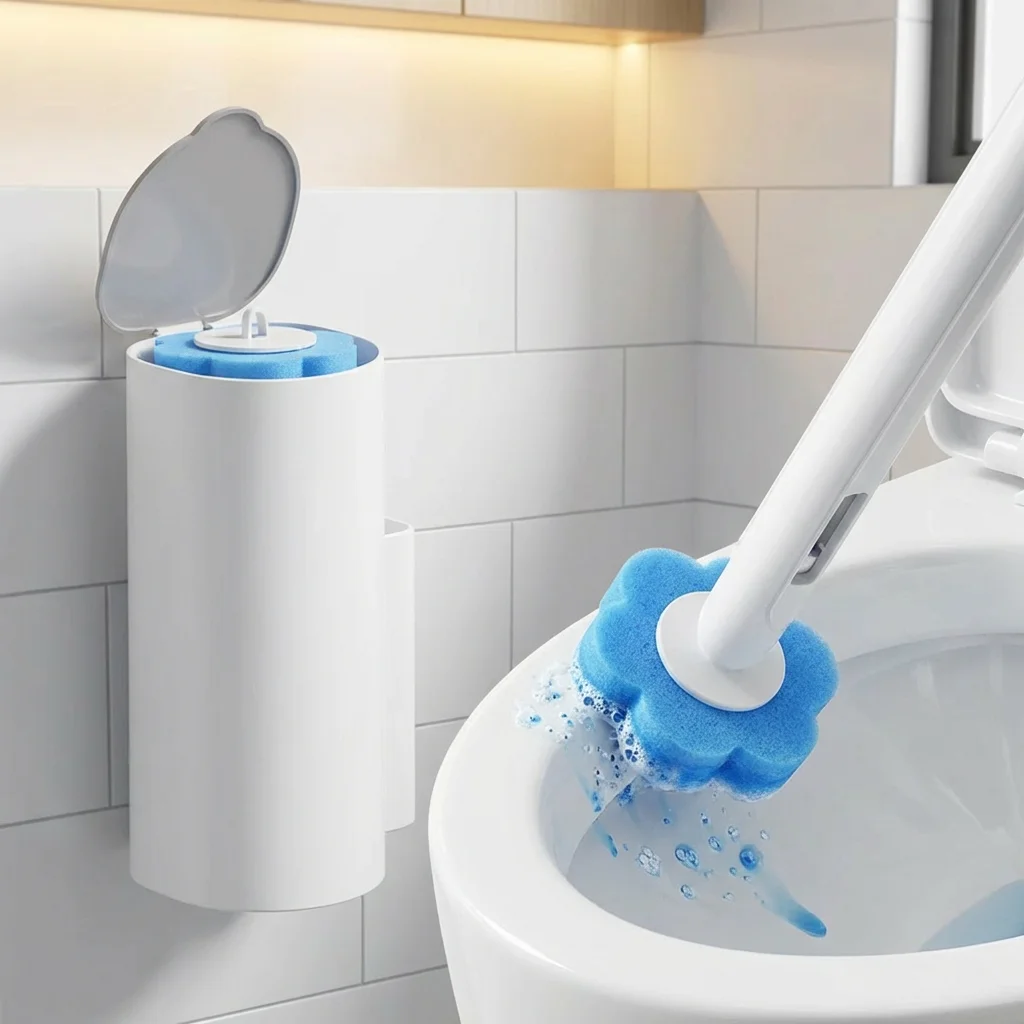 Disposable Toilet Brush with Holder Set - Hygienic Toilet Cleaning Kit with Replaceable Heads, Deep Cleaning Bathroom Tool