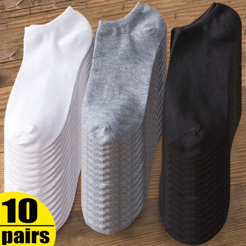 Chaussettes courtes en coton pour hommes et femmes, chaussettes de sport respirantes invisibles, document solide, noir, blanc, gris, 10 pièces, 5 pièces