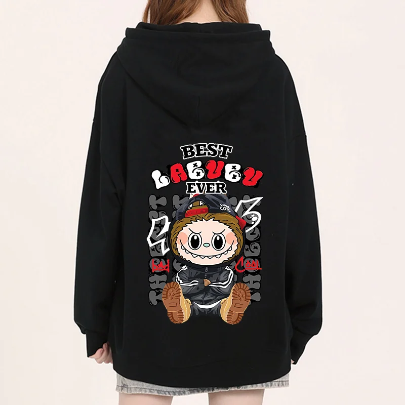 Anime LABUBU MOLLY Print Hoodie Casal estudante esportes de rua moletons casuais