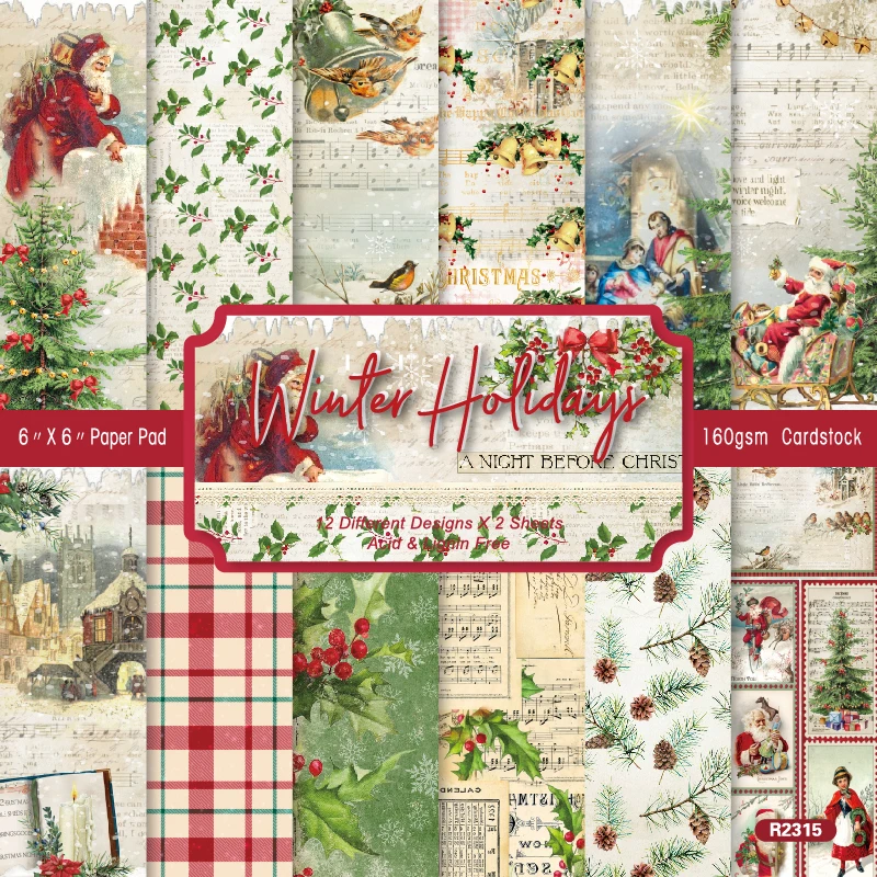 

Panalisacraft 24 sheets 6"X6" Vintage Christmas Scrapbook paper Scrapbooking patterned paper pack DIY craft Background paper