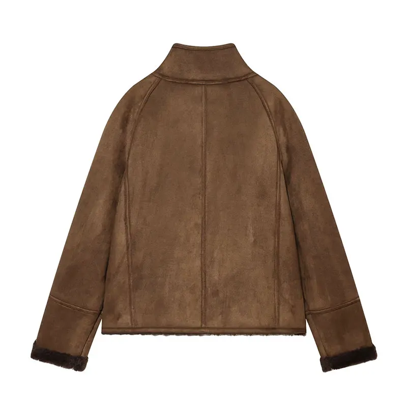 NLZGMSJ Vintage Thick Women Jacket Faux Fur Single Button Long Sleeve Loose Jacket Fashion 2026 Autumn Winter High Street Jacket