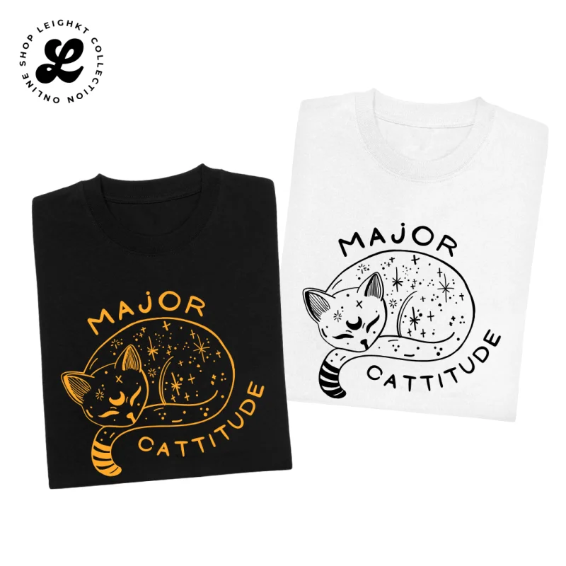 T-shirt Major Cattitude Aesthetic Outline Shirt Graphic Tee Cotton Spandex Tshirt for Men Women