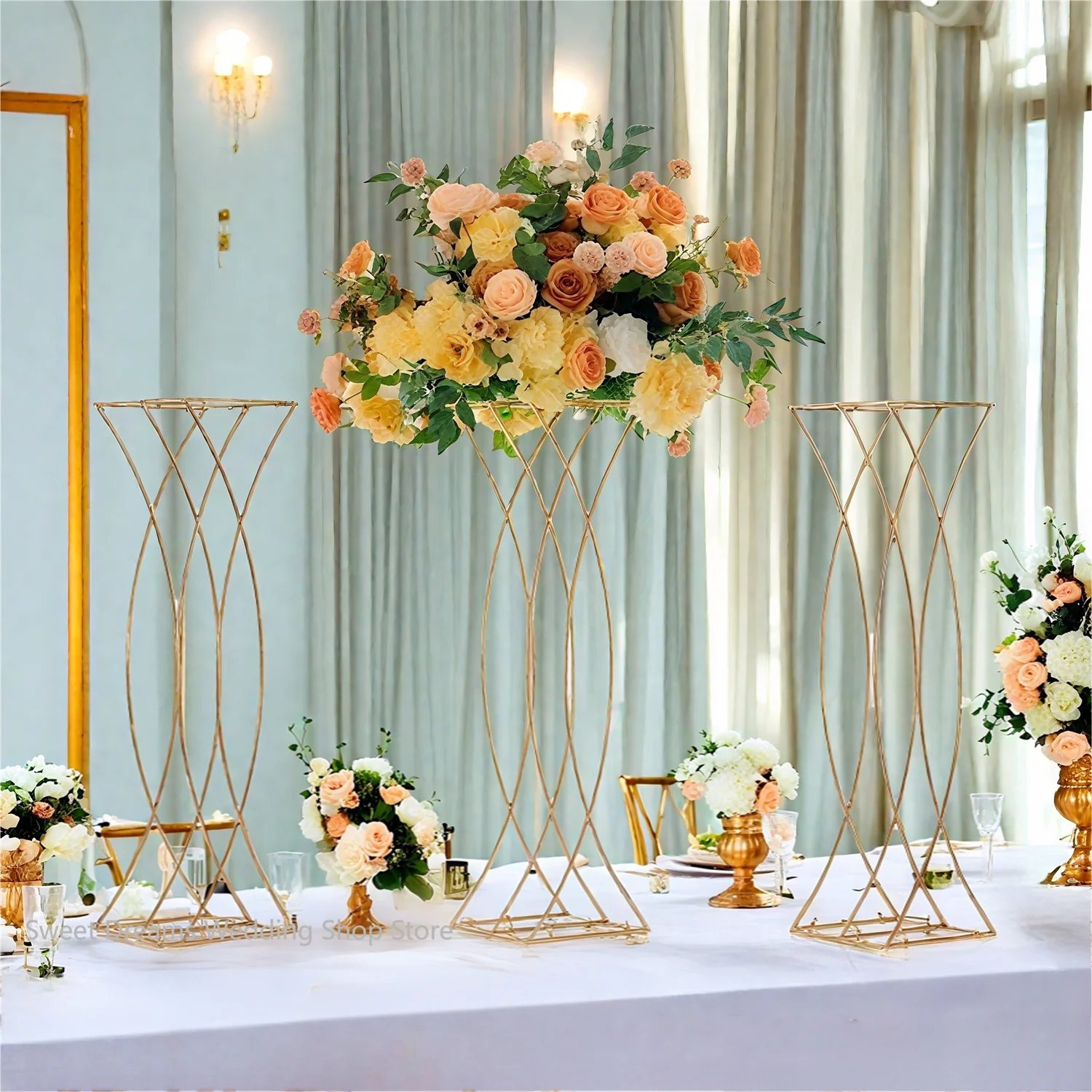 

10 PCS 30-Inch Geometric Metal Flower Stand Wedding Reception Centerpiece Road Lead Flower Arrangement Supports Party Decor