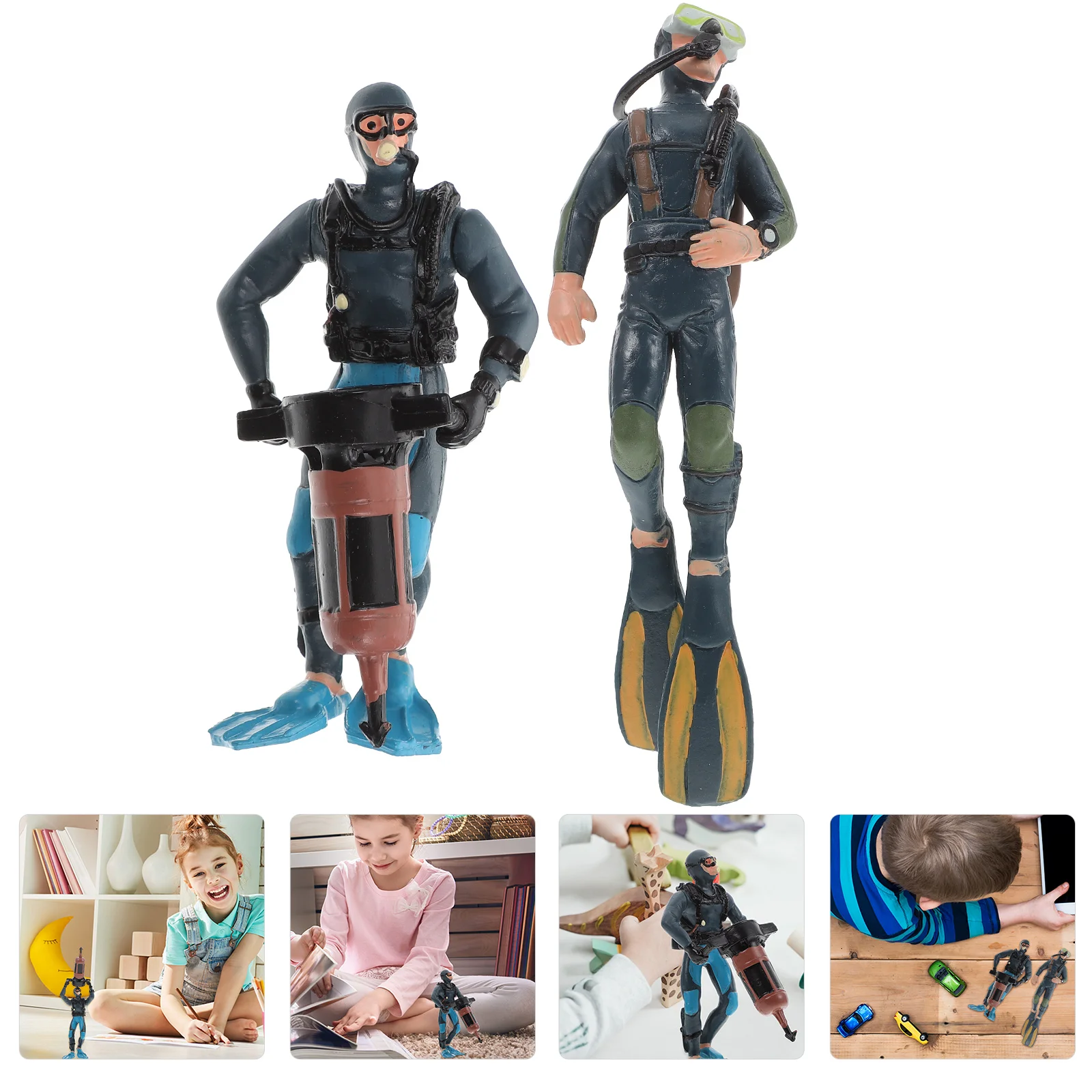 2 Pcs Diver Model Desktop Ornament Underwater Statue Adornment Action Figure Decoration Solid