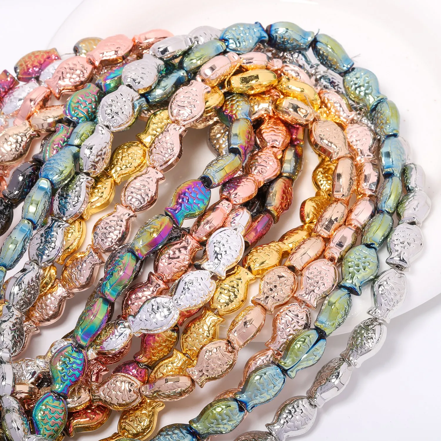 

14x10mm Small Fish Shape Glass Imitation Hematite Beads Multicolor Cute Animal Shape Beads for DIY Jewelry Bracelet Necklace