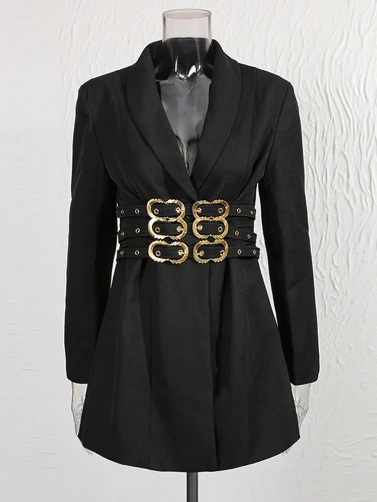 ZMEENNA-Chaqueta blanca para mujer con cinturón con hebilla dorada, Chaqueta corta elegante, prendas de vestir exteriores para oficina, abrigo de fiesta elegante ZM4068