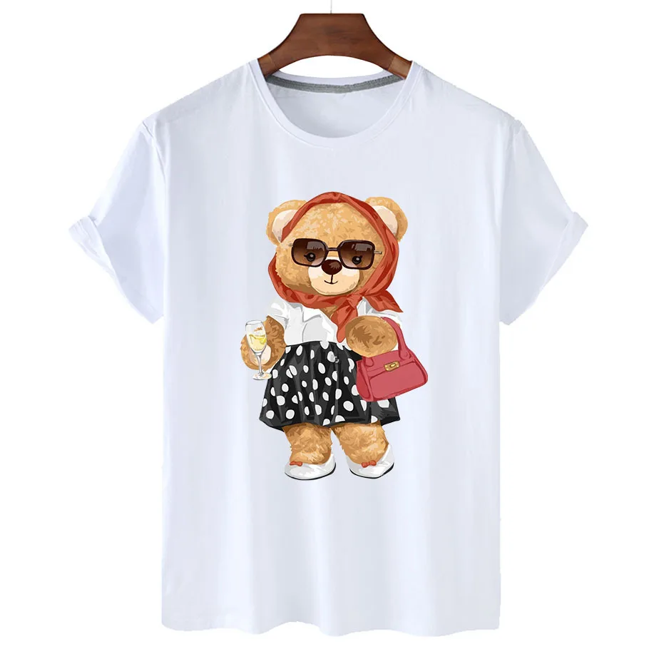 

100% Cotton Beautiful Bear Print Short Sleeve T-shirt Women's 2022 Summer Women's Casual T-shirt Unisex Short Sleeve T-shirt